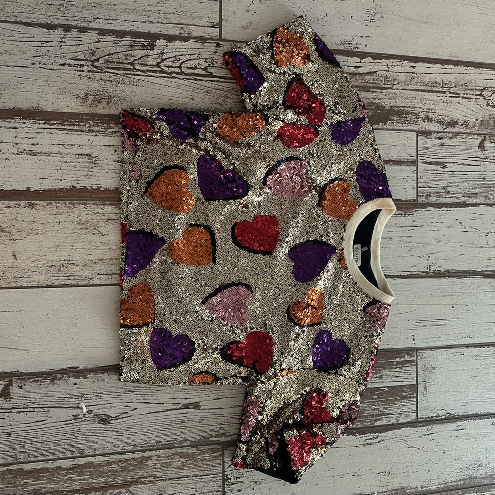 Main Strip Sequin Heart Tunic - Silver, Red, Purple, Orange